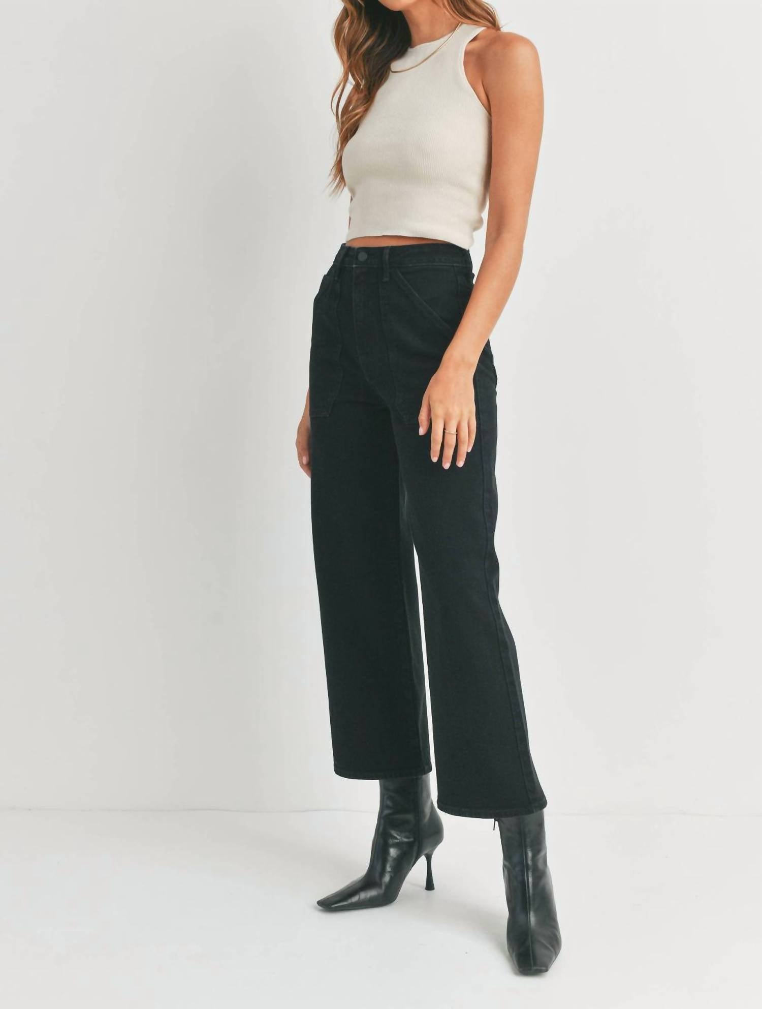Just Black Denim - High Rise Cargo Pocket Wide Leg Pants