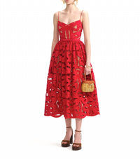 Self-Portrait - Bow Embroidered Midi Dress