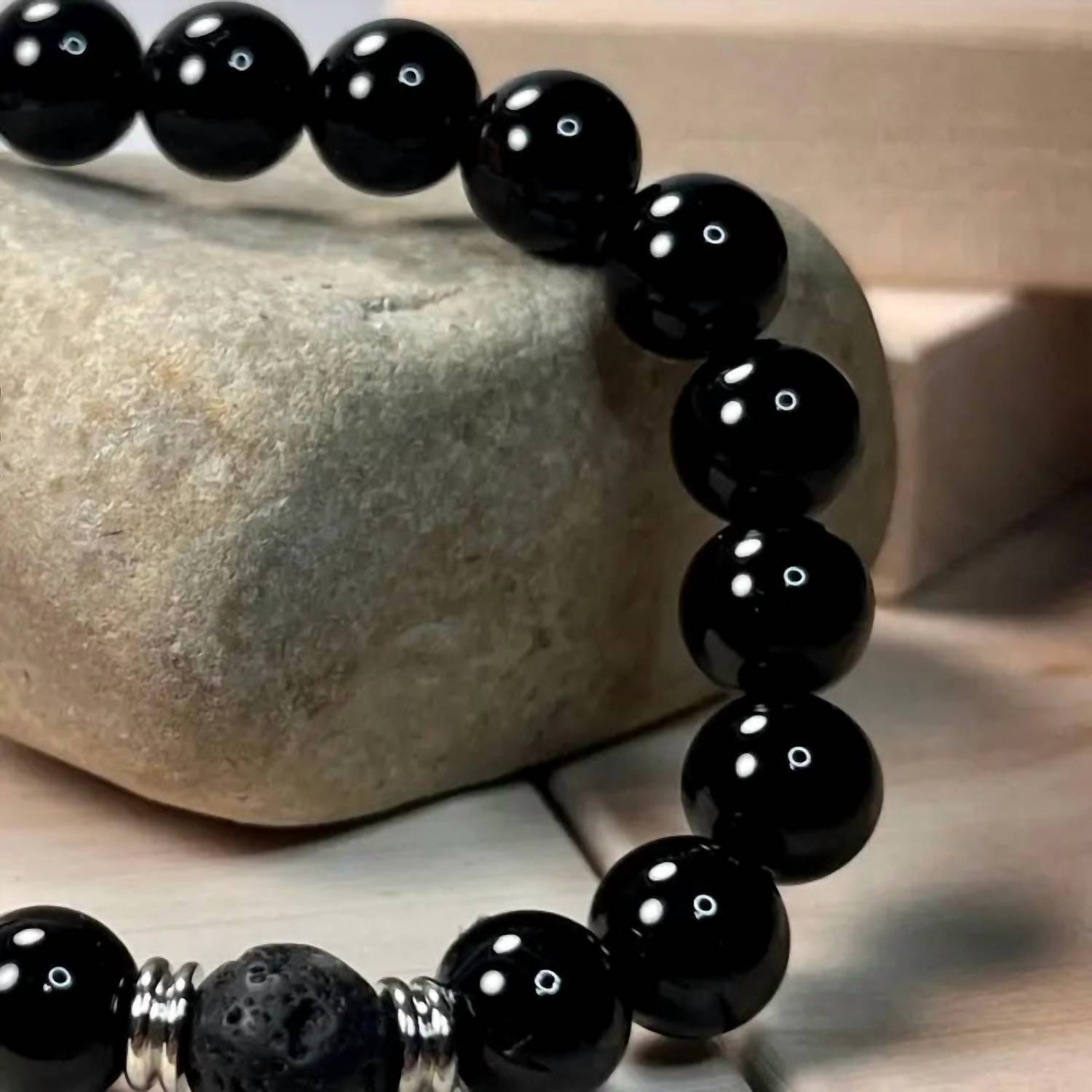 Faire - Unisex - Onyx & Lava Gemstone Mala Bracelet
