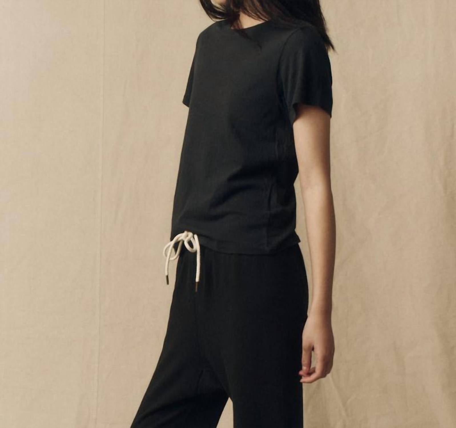 THE GREAT. The Little Tee in almost black - women's t-shirt - detail view