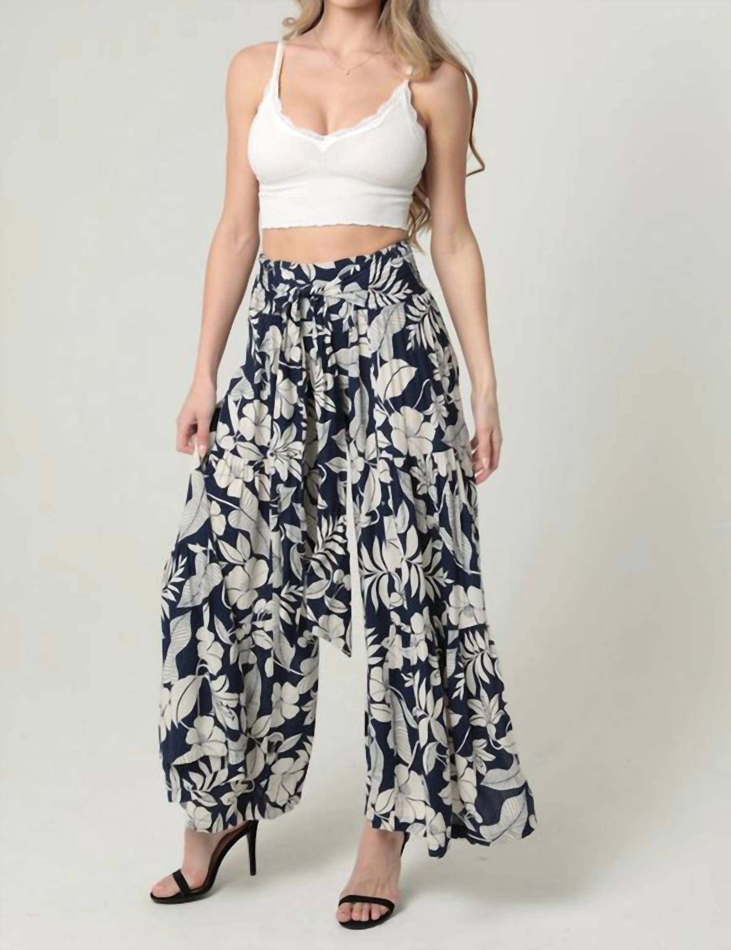 Angie - Floral Wide Leg With Waist Tie Pants