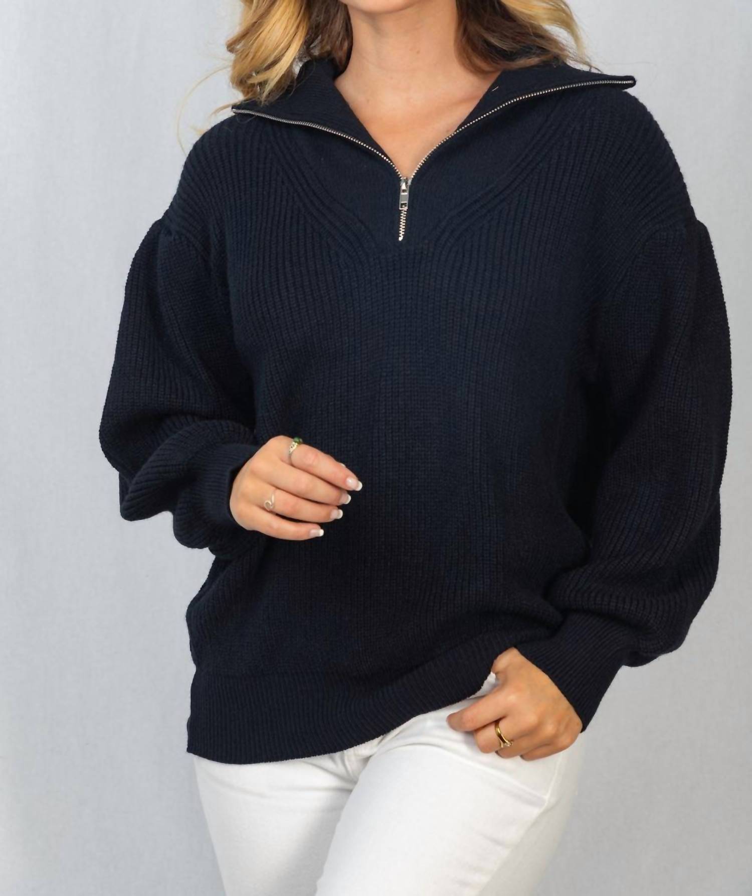White Birch - Knit Sweater With 3/4 Zip