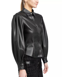 En Saison - Faux Leather Button Front Shirt