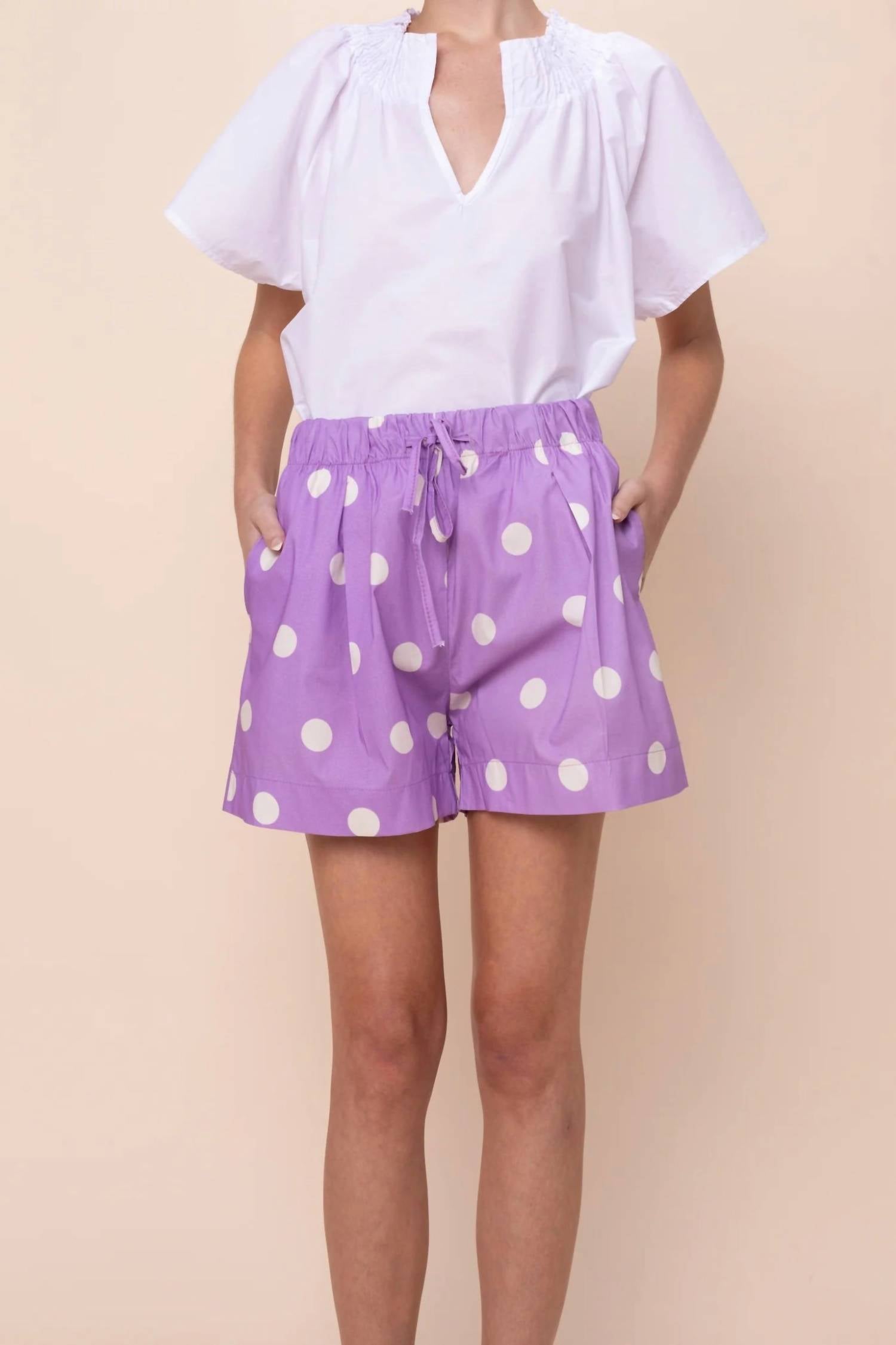 Sofia Reese Drawstring Cotton Shorts in freesia dots - women's shorts