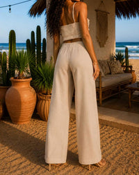 Surelymine - Marbella Floral Appliqué Wide Leg Pant Set