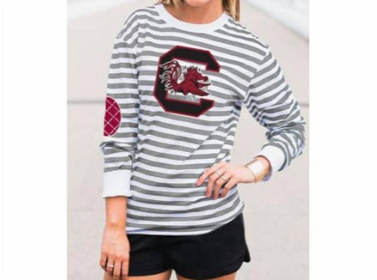 Gameday Couture - University of South Carolina Striped Elbow Patch Tee