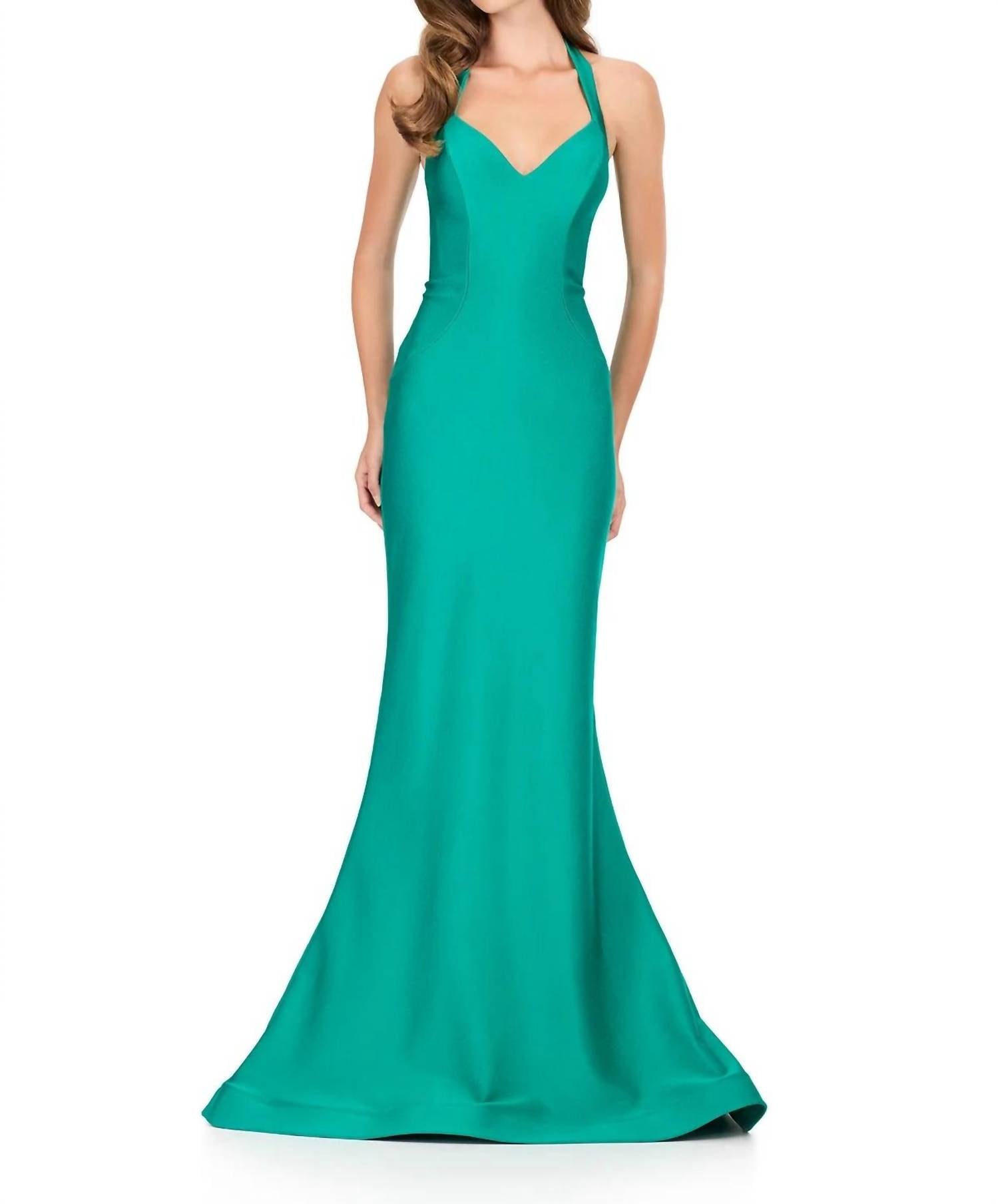 ASHLEYlauren Fitted Halter Prom Dress in emerald - women's dress