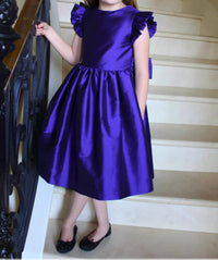 Susanne Lively - Girl's Faux Silk Dress With Flutter Sleeve