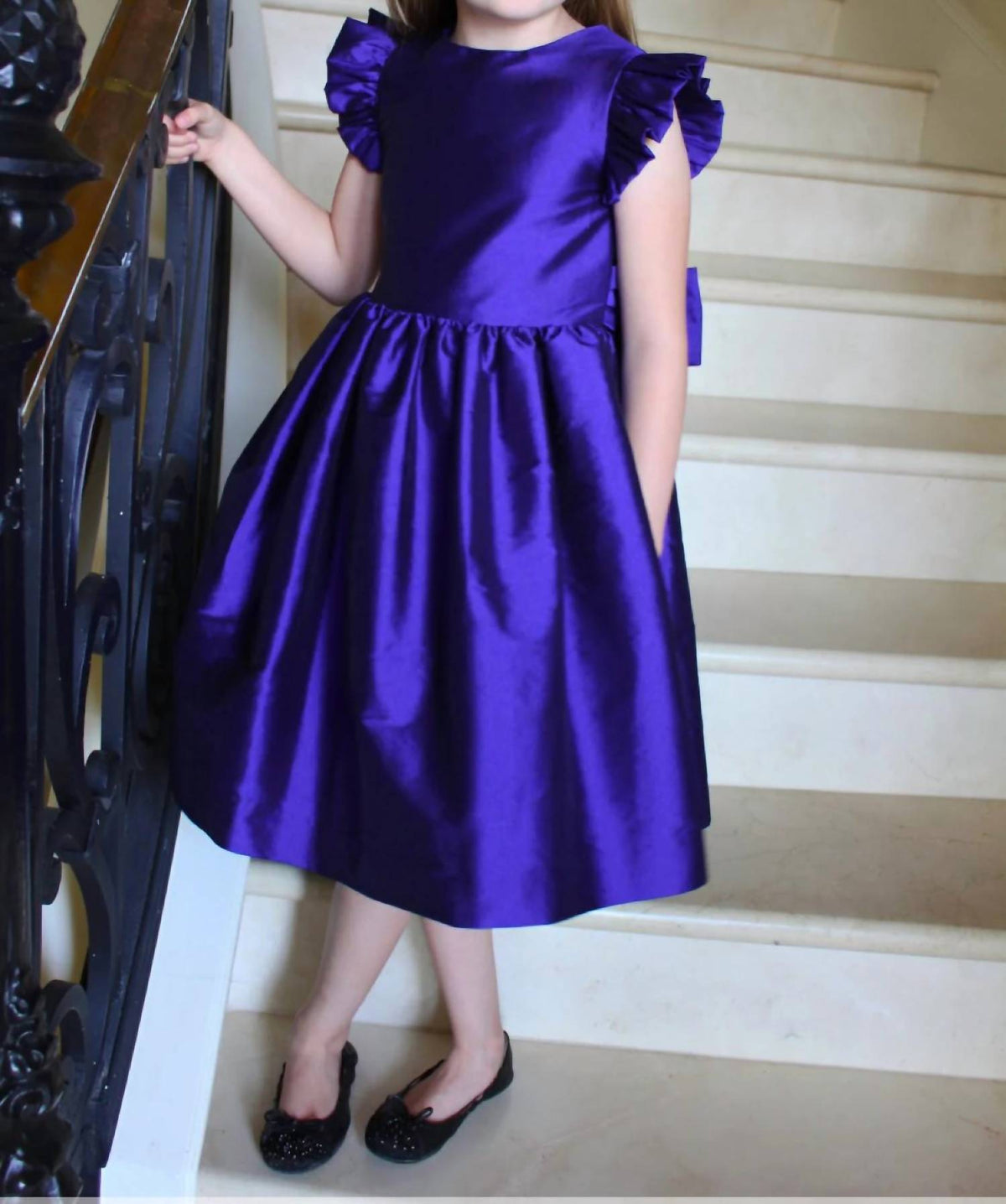 Susanne Lively - Girl's Faux Silk Dress With Flutter Sleeve