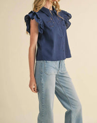 Merci - Embroidered Cut Out Button Down Top