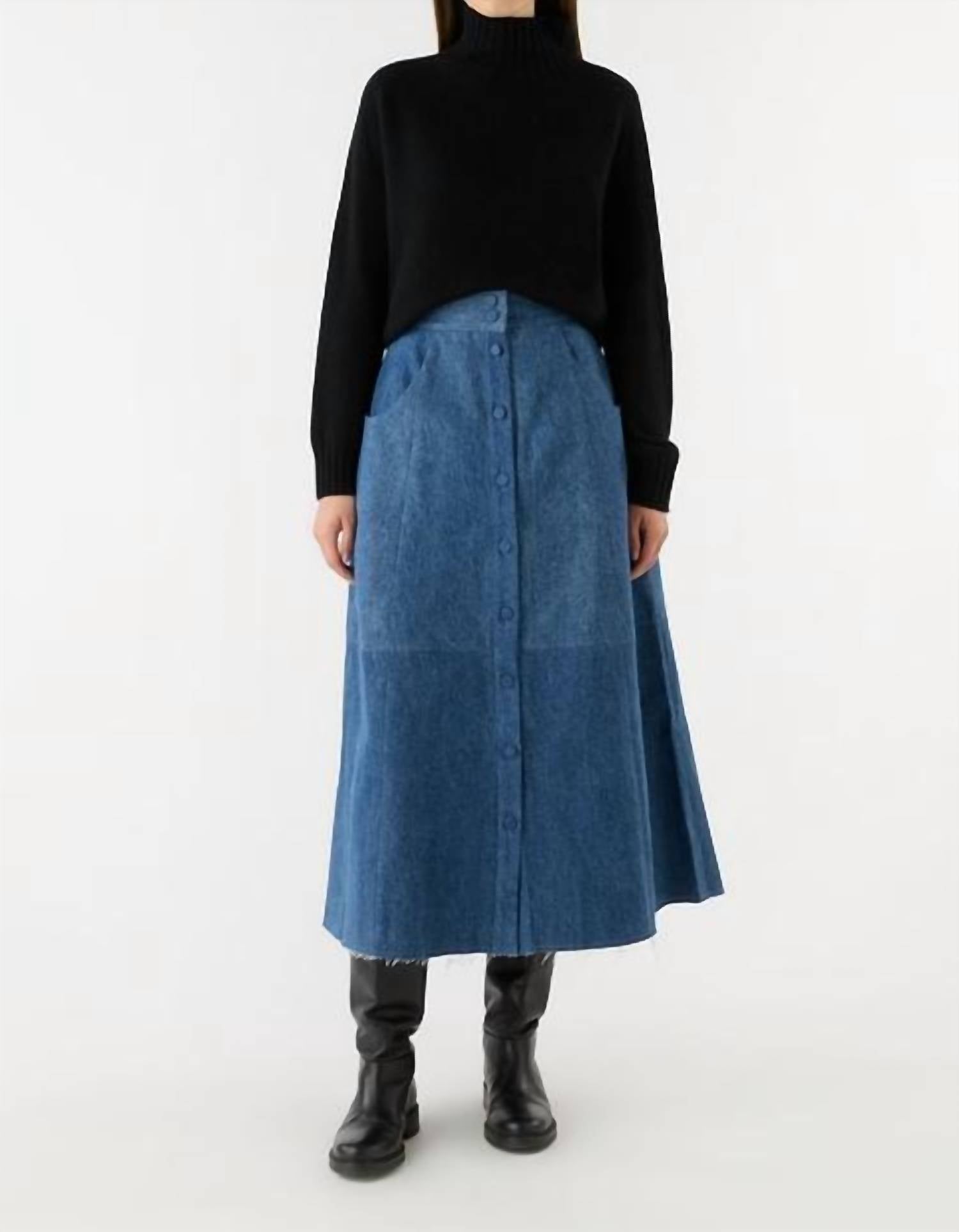 E.L.V. Denim Frankie Denim Stretch Skirt in mid blue - women's skirt