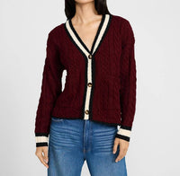 Blu Pepper Varsity Cable Knit Cardigan in burgundy - women's cardigan