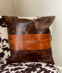 Equipage Snaffle Bit Leather Pillow Cover in brown - item - detail view