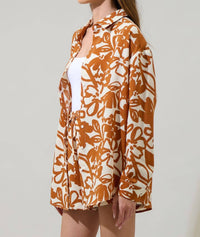 Sugarlips - Marida Caramel Floral Dalton Boyfriend Button Down Shirt