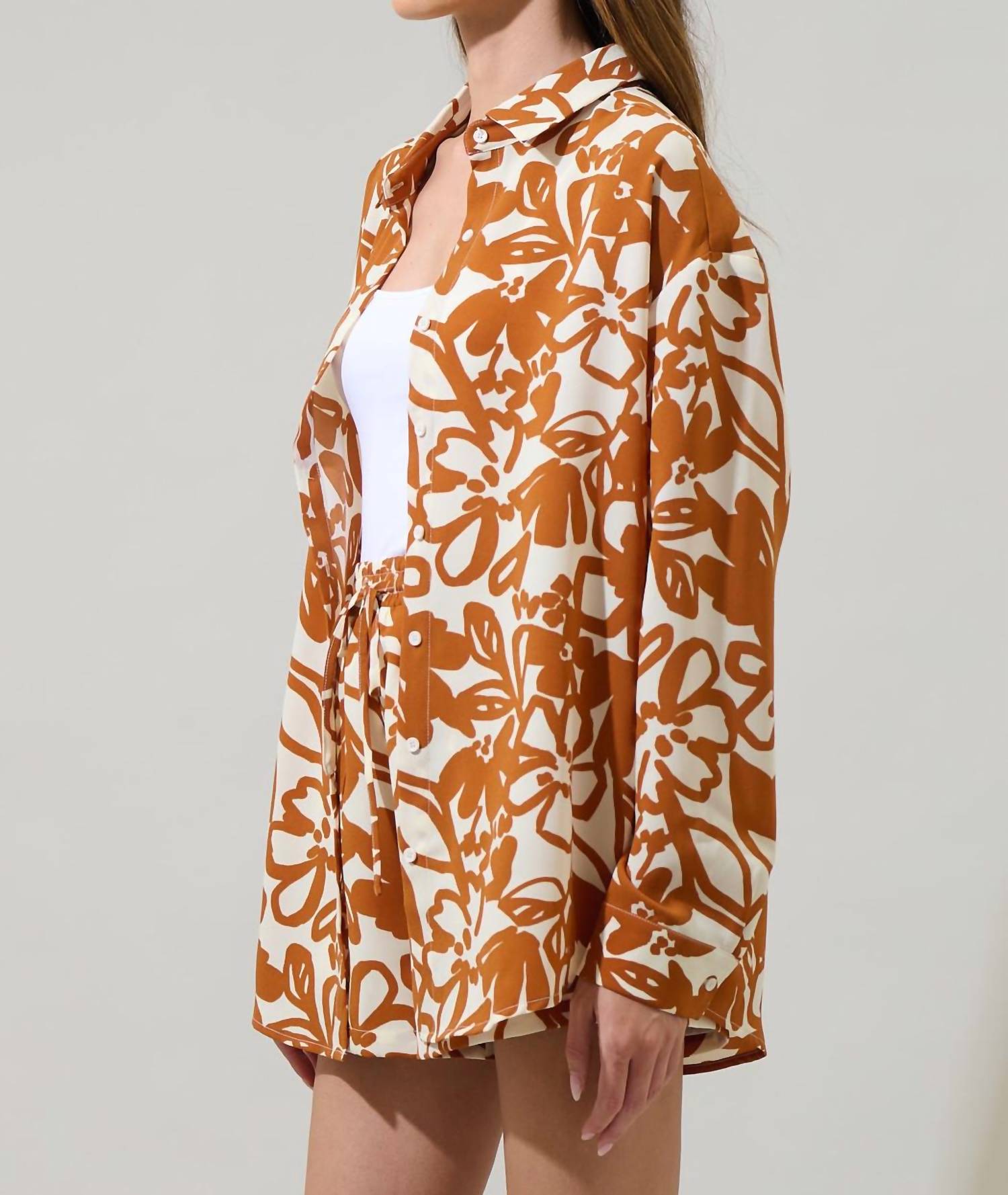 Sugarlips - Marida Caramel Floral Dalton Boyfriend Button Down Shirt