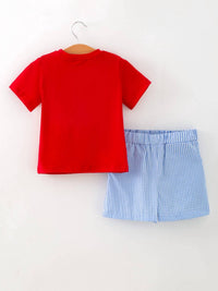 Rylee Faith Designs - Toddler Boys Baseball Smocked Tee and Plaid Shorts Set