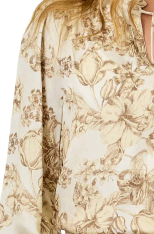 Mystree - Floral Peasant V-neck With Tie Blouse