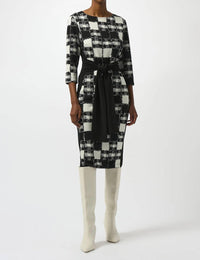 Joseph Ribkoff Checkered Jacquard Sheath Dress in black cream - women's dress