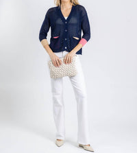 ZAKET & PLOVER Holey Pocket Cardigan in marine - women's cardigan - detail view