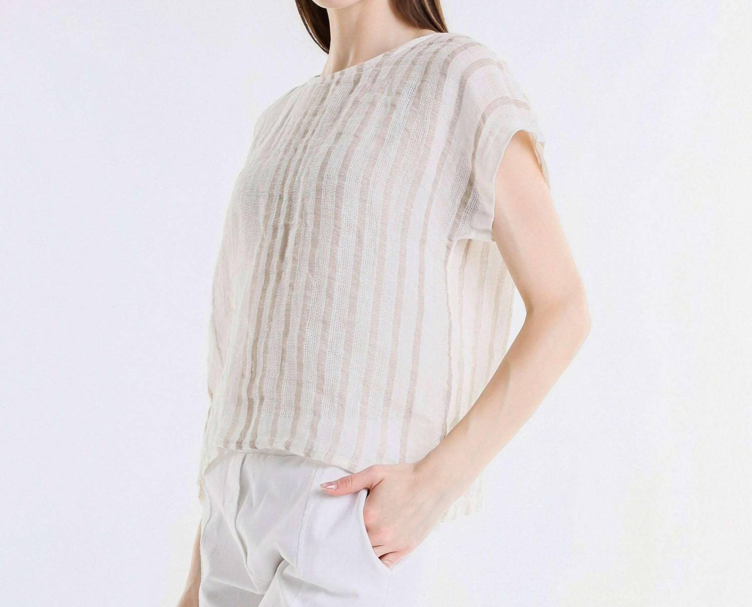 Tina Stephens Italy - Women's Heidi Short Sleeve Specialty Linen Striped Top