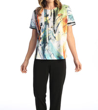 Jess & Jane Breezy Short Sleeve Top in multi - women's t-shirt - detail view