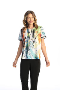Jess & Jane Breezy Short Sleeve Top in multi - women's t-shirt - alternate view