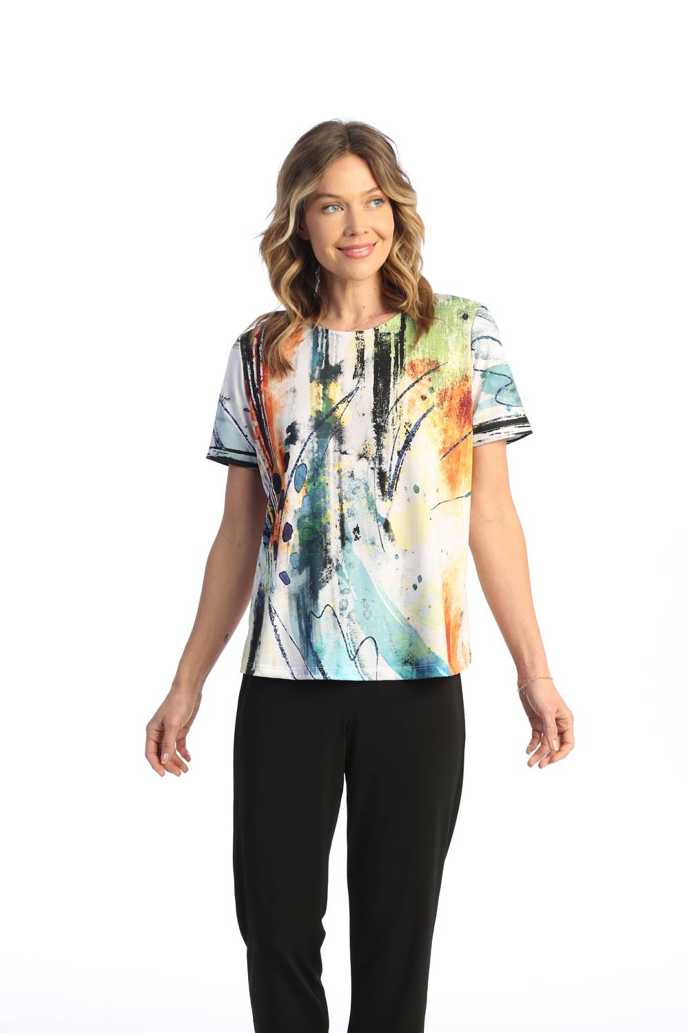 Jess & Jane Breezy Short Sleeve Top in multi - women's t-shirt - alternate view
