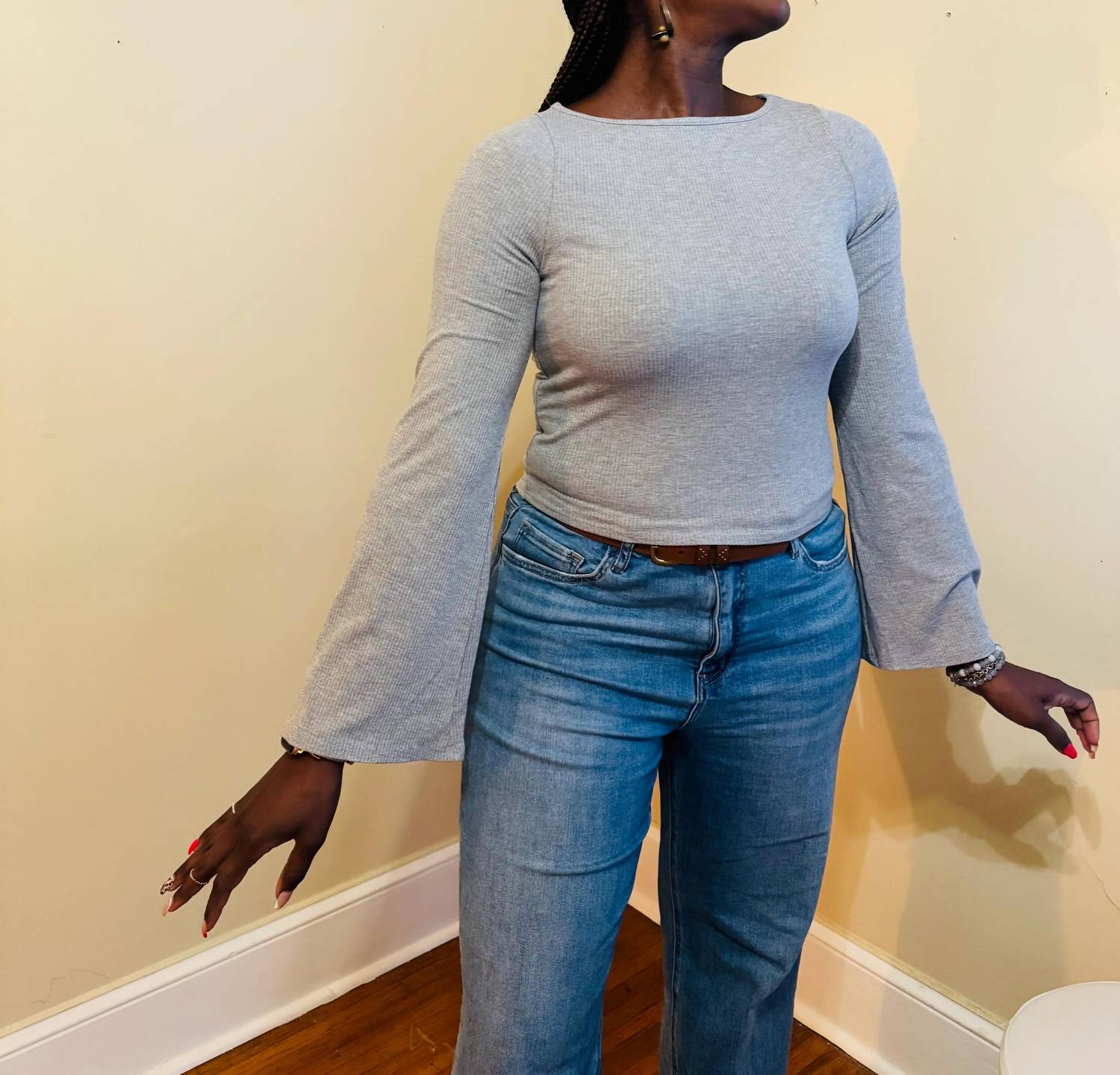 Hyfve - Everly Long Bell Sleeve Ribbed Knit Top