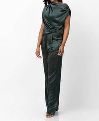 THE SEI Wide Leg Silk Trousers in hunter green - women's pants - view 4