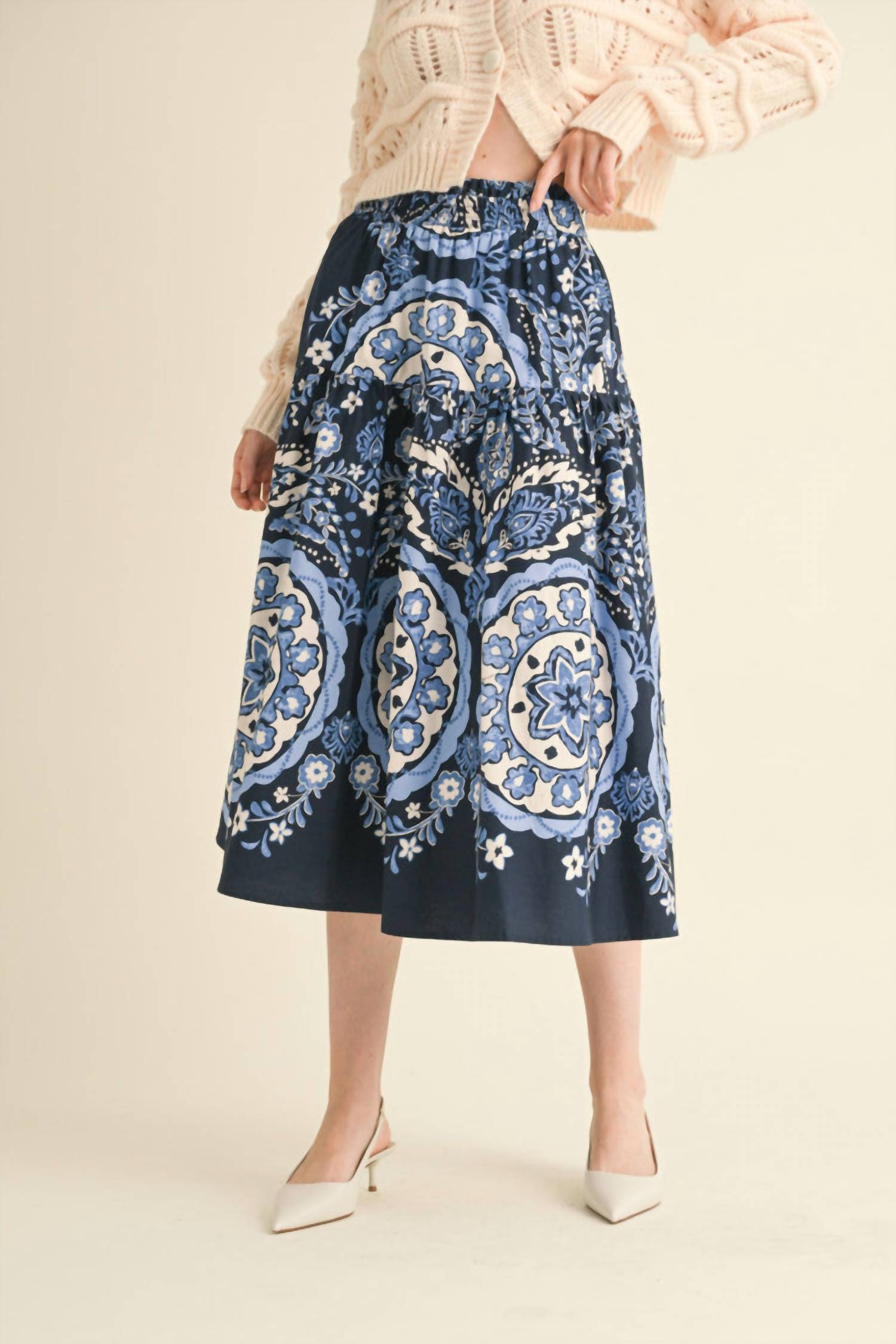 &merci Medallion Tiered Midi Skirt in navy - women's skirt - view 5