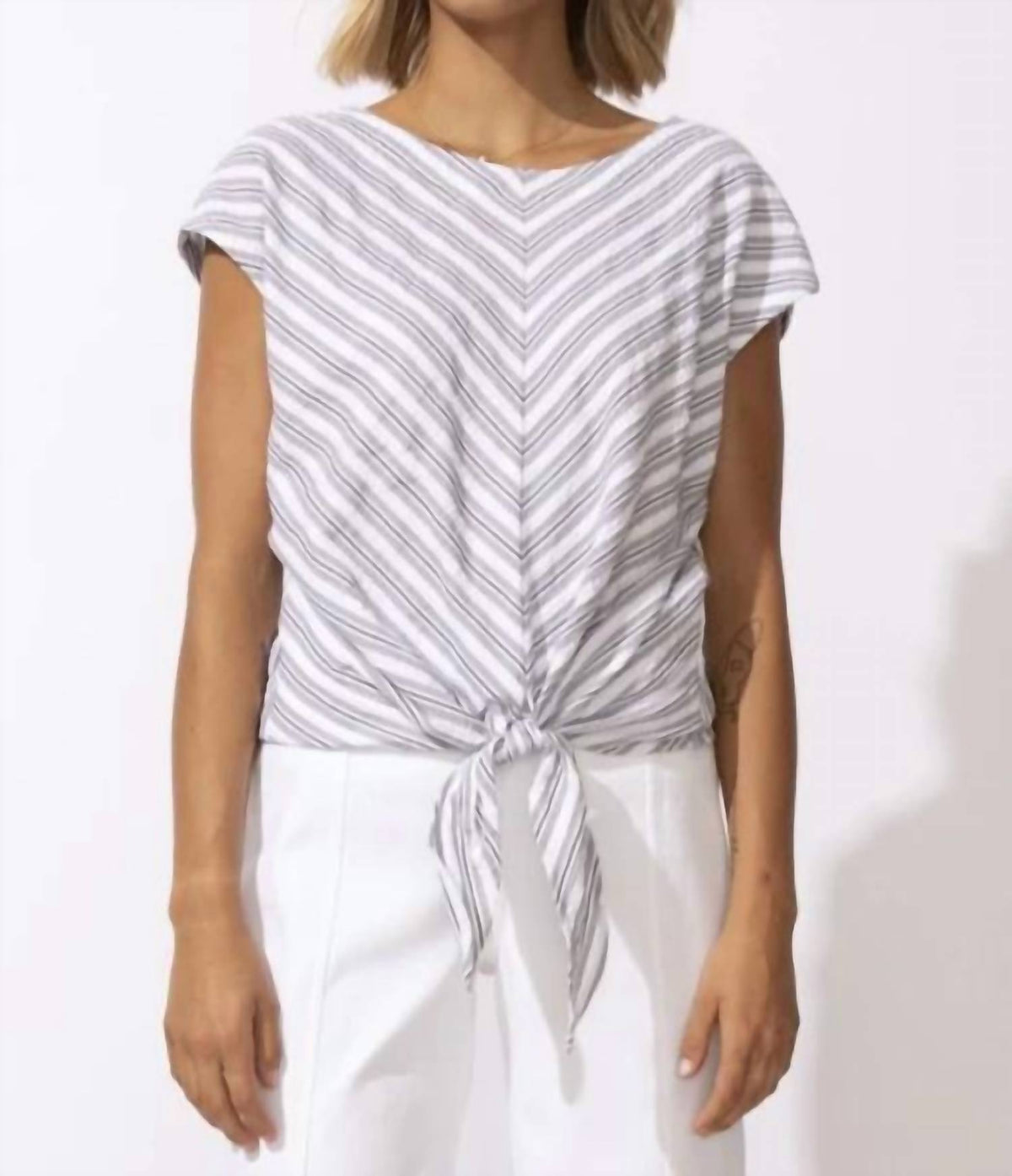 Escape By Habitat - Seaport Stripe Tie Front Pullover Top