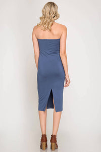 She + Sky - Strapless Basic Tube Midi Dress With Back Slit