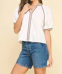 Pinch - Piping Detail Puff Sleeves Shirt