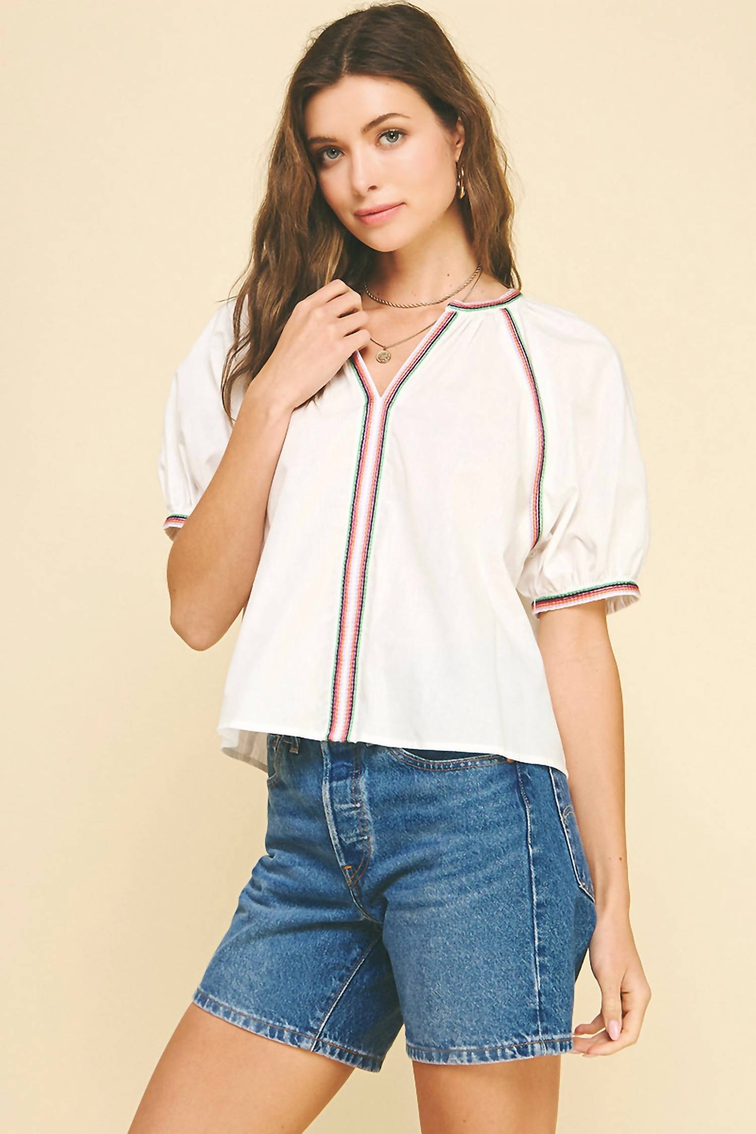 Pinch - Piping Detail Puff Sleeves Shirt