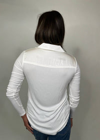 Bella Dahl Long Sleeve Rib Mix Shirt in winter white - women's shirt - detail view