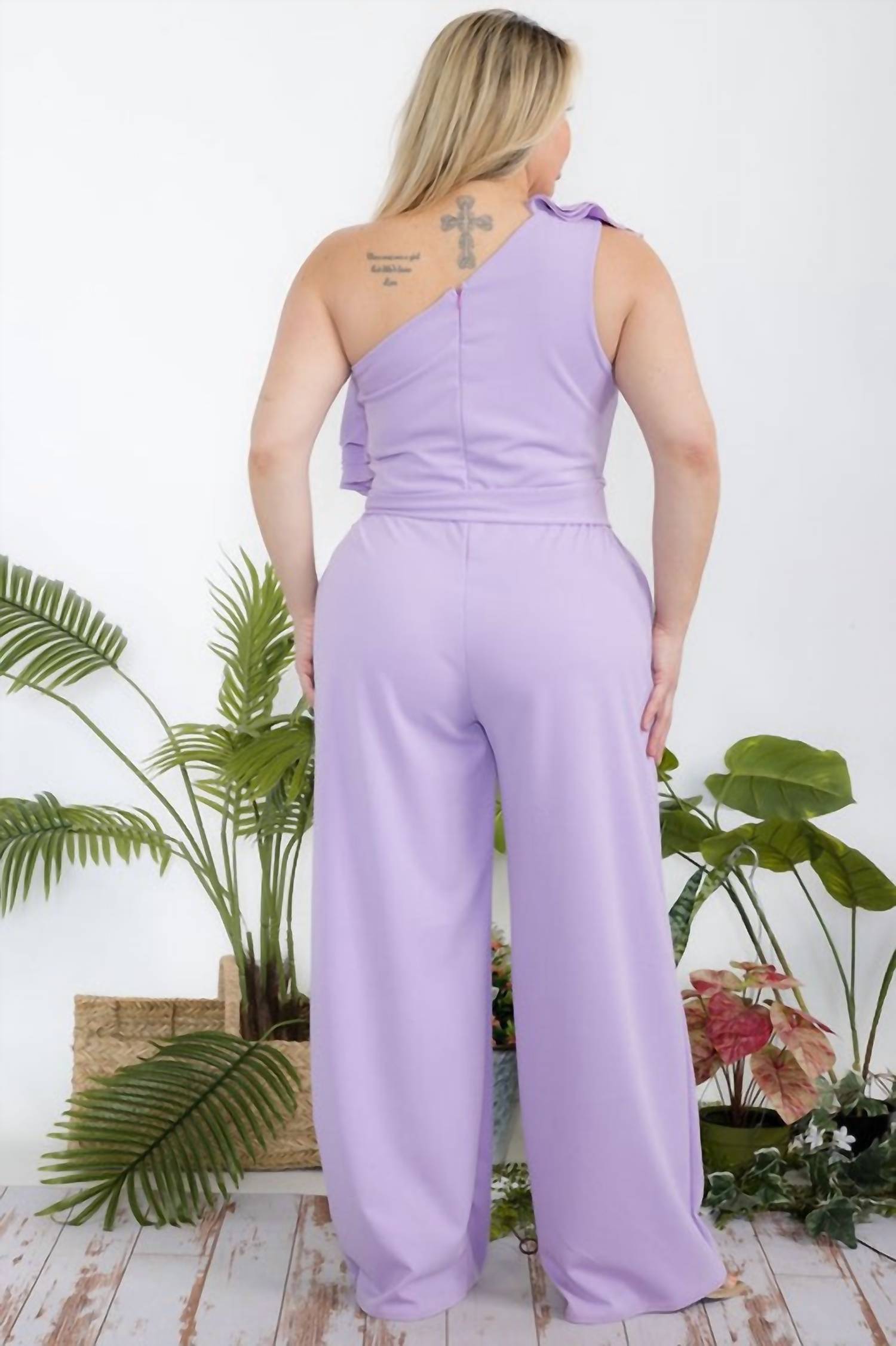 Karen T Design - One Shoulder Ruffle Jumpsuit