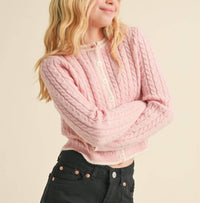 Heart & Arrow - Cropped Cable Knit Cardigan
