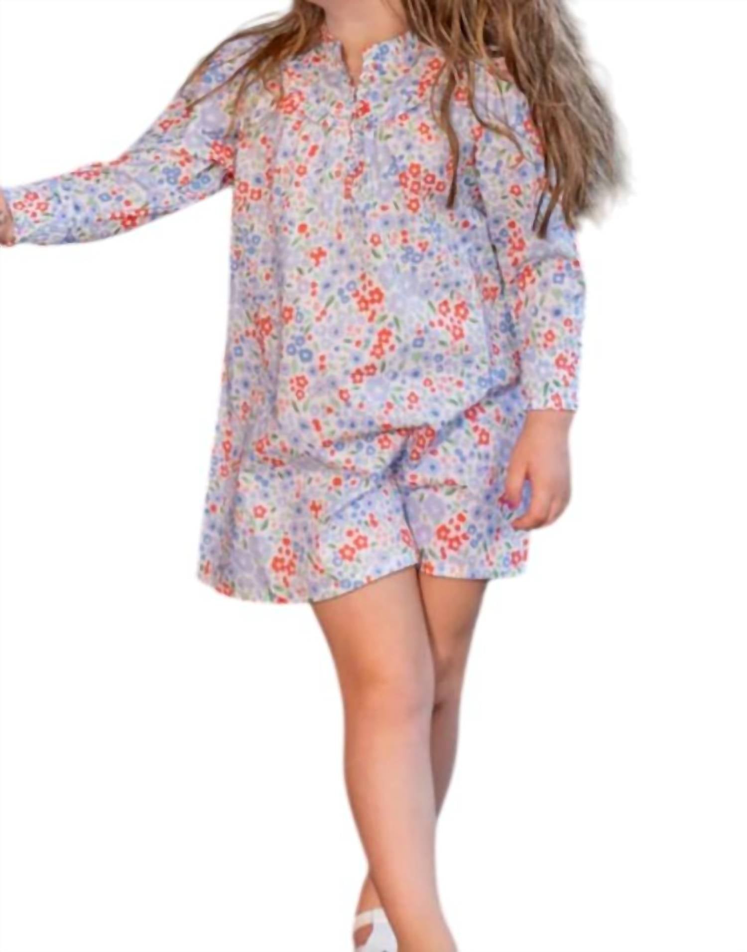 THE OAKS APPAREL Ann Pepper Dress in blue and red floral - kids' dress
