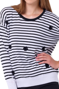 French Kyss - Stripe Handmade Flower Top