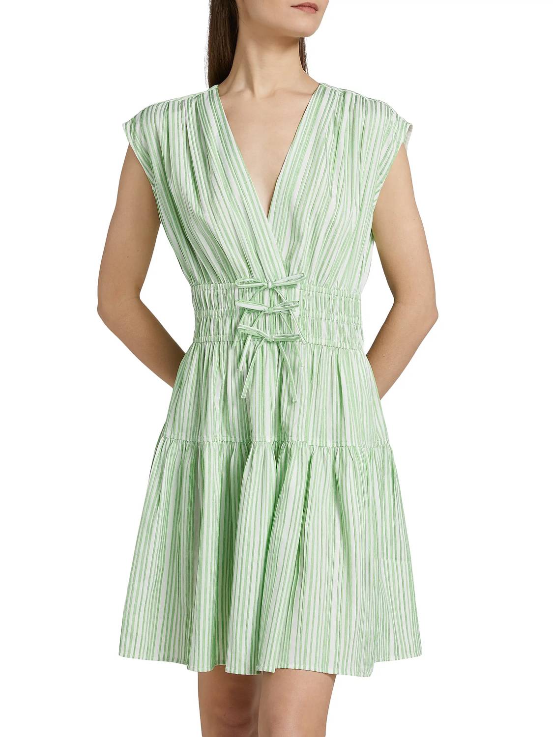 Derek Lam 10 Crosby Tora Pintuck Stripe Shirting Dress in kelly green white - women's dress