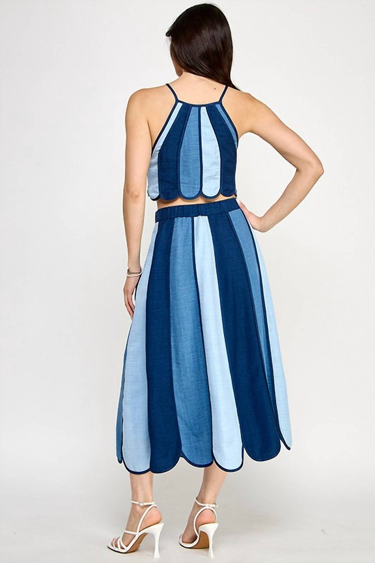 Milk & Honey - Color Block Halter Neck Top With Midi Skirt Set