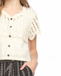 Papillon - Embroidered And Crochet Short Sleeve Coverup Top
