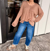 ee:some Coco Raw seamed Henley Sweater in beige - women's sweater - view 8