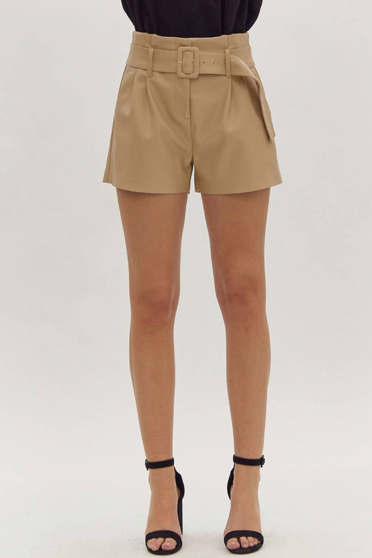 Entro - High Waist Belted Leather Short