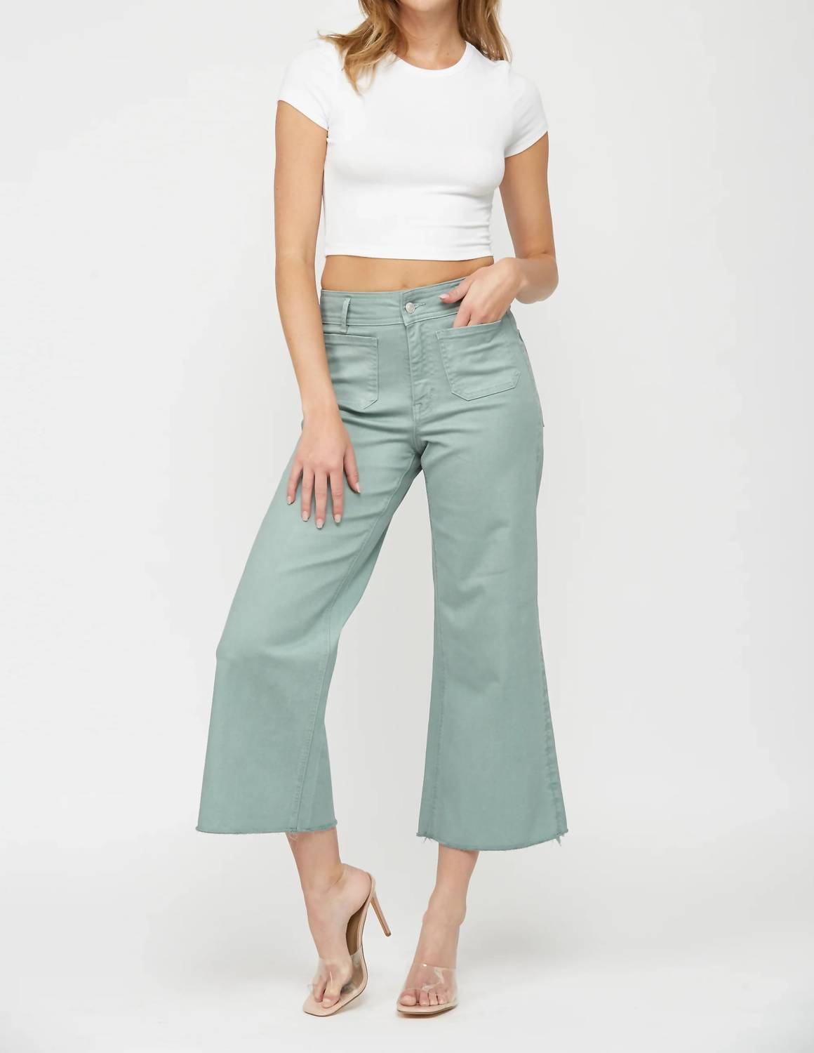 Mica Denim - Cropped Wide Leg Jeans
