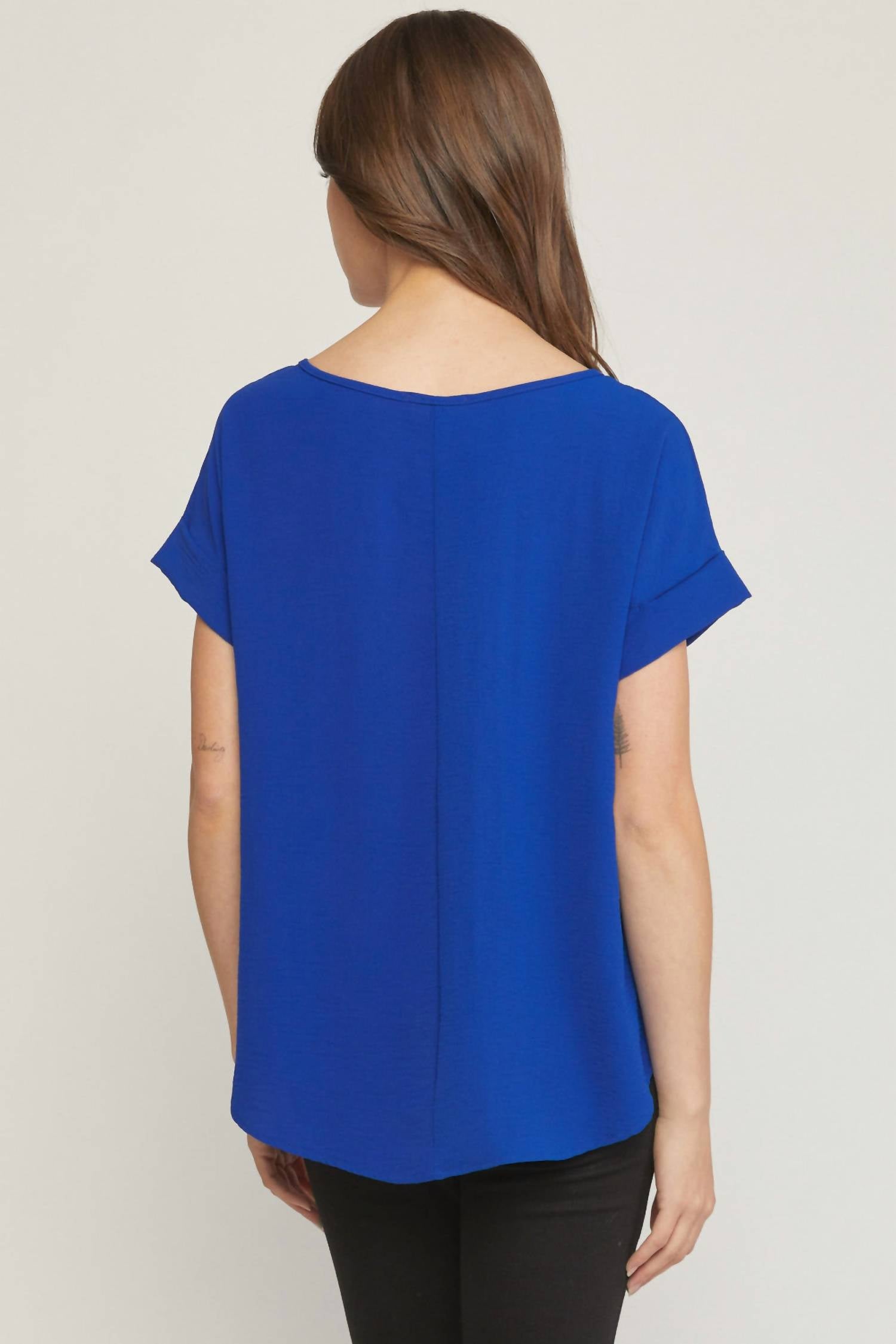 entro Scoop Neck Short Sleeve Top in blue - women's t-shirt - alternate view