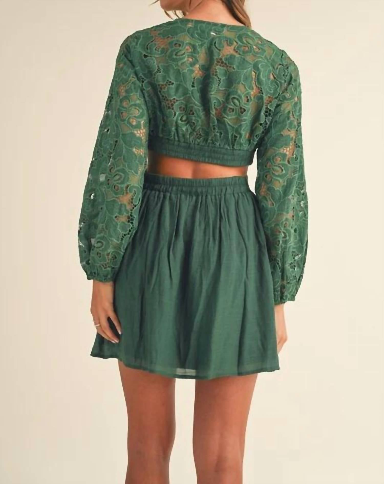 Mable - Long Sleeve Deep V-neck Mini Dress