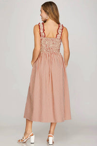 She + Sky - Sleeveless Woven Smocked Midi Dress