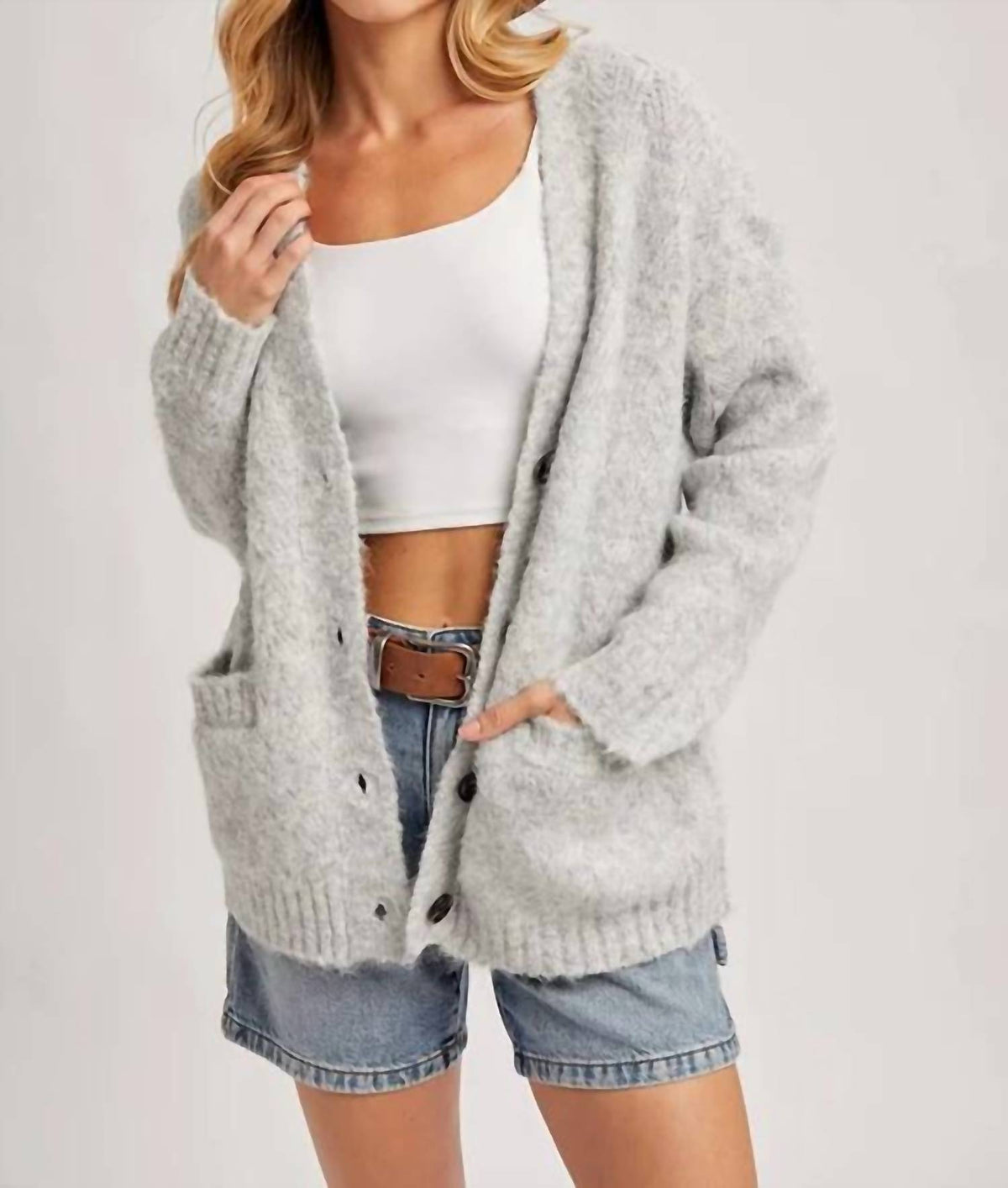 Bluivy - Button Down Fuzzy Knit Sweater Cardigan