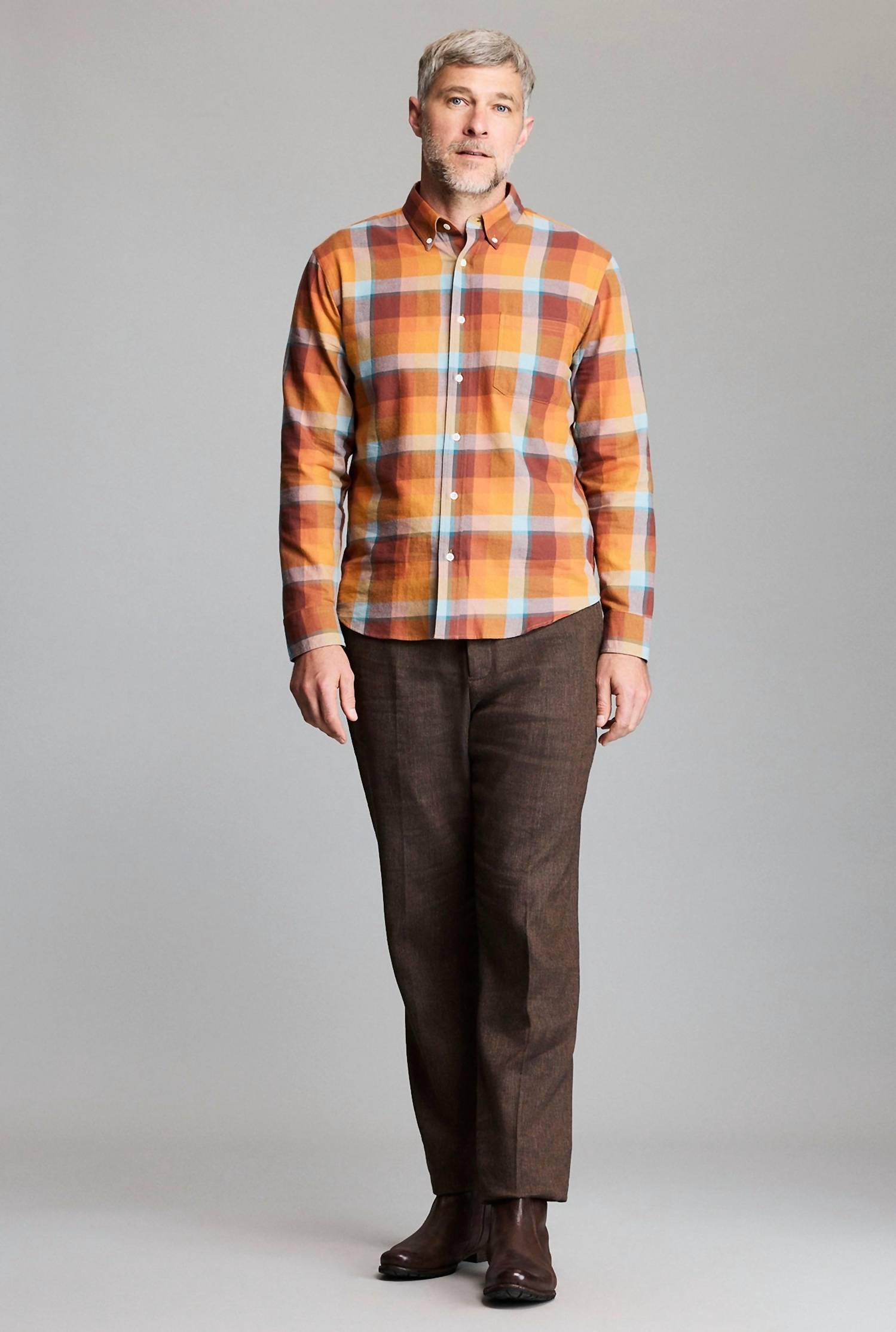 Billy Reid Bold Plaid Tuscumbia Button Down Shirt in orange - men's shirt